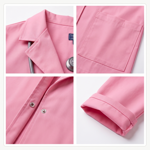 Bata de Laboratorio Rosa de Algodón y Poliéster Ecológico para Mujer, Manga Larga, Cuello Solapa, Uniforme Médico para Enfermeras y Doctoras, Personalizable para Hospital - Product Image 3