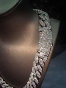 Collier chaîne cubaine glacée en moissanite, bijoux hip-hop bling, vente en gros, pour hommes et femmes, plaqué or 14 carats, certifié IGI, argent et or - Product Image 2