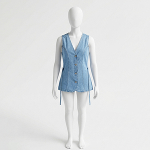 Chaleco vaquero informal con bordado para mujer, chaqueta sin mangas de algodón azul, nuevo estilo moderno para chicas - Product Image 2