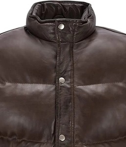 Men Chocolate Brown <b>Quilted</b> Puffer Genuine Leather Vest <b>Winter</b> Waistcoat - Product Image 2