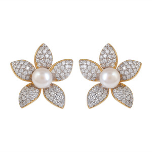 Cubic Zirconia Gemstone Floral Gemstone <b>Earrings</b> S925 Sterling Silver Pearl Gemstone Studs New Arrivals Hot Selling <b>Fine</b> Jewelry - Product Image 1