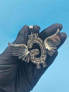 Angel Wings <b>Initial</b> Pendant Moissanite Fully Iced Out Letter G Charm Personalized <b>Necklace</b> Hip Hop Jewelry Gift for Unisex - Product Image 4