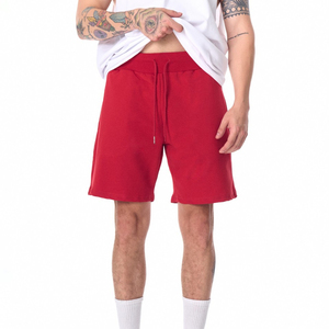 Pantalones Cortos Bermuda de Punto Rojos para Hombre, Cintura Media, Cordón Ajustable, Color Sólido, Transpirables, de Algodón - Product Image 1