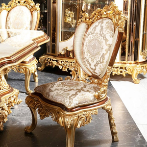 Ensemble de table à manger de style baroque de luxe, en acajou, sculpté à la main, finition dorée, antique, 6 places, personnalisation des meubles - Product Image 4