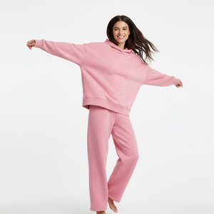 ชุดเซ็ตแทรคสูทผู้หญิงแบบครอป ผ้าฟลีซบุขนด้านใน เสื้อแขนยาว กางเกงจ็อกเกอร์เอวสูง สไตล์สตรีทแวร์ลำลอง - Product Image 1