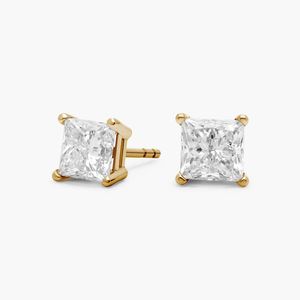 Boucles d'oreilles en or jaune 14 carats avec diamants de laboratoire taille princesse - Product Image 1