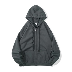 Sudadera con capucha y cremallera para hombre, de color liso, corte oversize, de algodón polar, informal, para otoño, manga regular, teñido liso, de punto. - Product Image 6