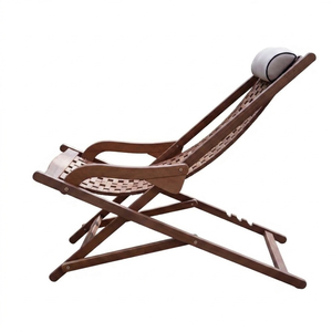 Chaise longue de jardin en bois, chaise de plage pliable, chaise inclinable réglable, chaise de terrasse avec coussin - Product Image 3