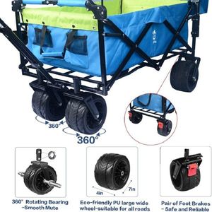 Collapsible Heavy Duty Folding Wagon Cart Removable Canopy 4\" Wide Large All Terrain Wheels Adjustable Hand Brake for Camping - Product Image 4