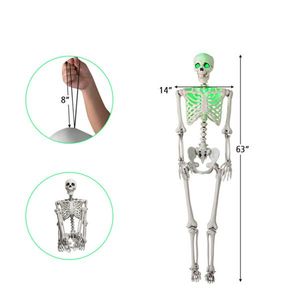 Scheletro di Halloween a grandezza naturale da 1,68 m con luci LED verdi preinstallate (occhi/petto), articolazioni completamente posizionabili, decorazione di Halloween in PP+PE - Product Image 3