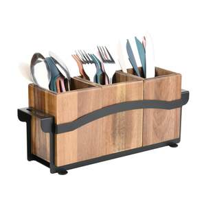 Multipurpose Wooden Cutlery <b>Holder</b> With Separate Compartments For Spoons Forks Knives <b>Chopsticks</b> And Kitchen Tools - Product Image 6