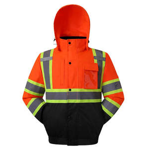 Chaqueta de Seguridad Invernal de Alta Visibilidad Naranja y Negra, Chaqueta de Trabajo con Capucha Reflectante, Ropa de Protección Industrial Resistente a la Intemperie - Product Image 2