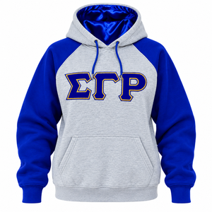 Sigma Gamma Rho <b>Women's</b> Grey Royal <b>Blue</b> <b>Hoodie</b> with Greek Letters Front Print Kangaroo Pocket Fleece Sweatshirt - Product Image 5