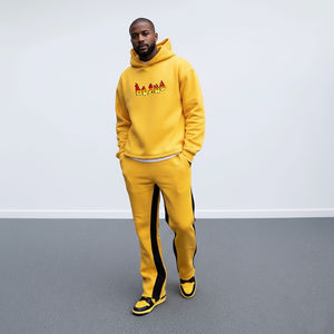 Conjunto de 2 Piezas para Hombre, Sudadera con Capucha Oversize Estampada de Felpa 100% Algodón de Alta Calidad y Pantalones Deportivos de Pierna Ancha, Estilo Urbano Personalizado de 2 Tonos - Product Image 1