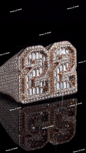 925 Silver Diamond <b>Rhodium</b> Plated Custom Number Baguette Detail Luxury Men's Hip Hop Party Gift <b>Ring</b> - Product Image 4