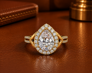 Wholesale 14K Pure Gold Pear Cut Lab Grown Diamond IGI Certified Halo Engagement <b>Rings</b> Split Shank Fine Jewelry for Women's - Product Image 1