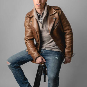 Veste en cuir décontractée pour homme, style motard, imperméable, en peau de mouton, col montant - Product Image 6