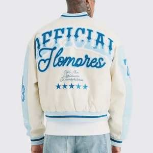 แจ็คเก็ตวาร์ซิตี้แบบสั่งทำ OEM แขนเสื้อเชนิลล์ ระบายอากาศได้ดี คอตั้ง ปิดด้วยซิป คุณภาพสูง แฟชั่นฤดูหนาว ยูนิเซ็กส์ ทรงสูงด้านหน้า - Product Image 2