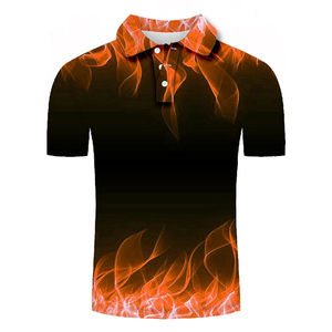 Polo à manches courtes pour homme, imprimé flamme verte, col boutonné, haut décontracté - Product Image 6