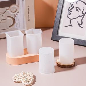 Cylindrical Leather Pattern Square Geometric Aromatherapy Candle Six Side Body <b>Mold</b> Gypsum <b>Resin</b> Candle <b>Silicone</b> <b>Mold</b> - Product Image 4