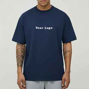 Camiseta de cuello redondo para hombre, estilo nuevo, OEM/ODM, de alta calidad, con logotipo bordado personalizado, color azul marino, transpirable, corte holgado. - Product Image 1