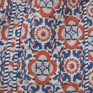 Bolsa de Mano de Algodón con Estampado Artesanal Bohemio y Panel Bordado en Azul, Rojo y Blanco, Bolsa de Compras Abierta para Todas las Temporadas - Product Image 3