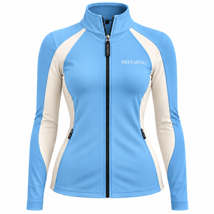 Chaqueta ecuestre personalizada de alta calidad color azul cielo para mujer, camisa premium de manga larga con cremallera para equitación y salto. - Product Image 1
