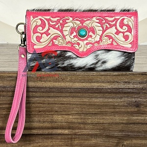 Nuevo Bolso de Mano de Cuero Genuino con Diseño de Concho Turquesa y Pelo de Vaca, Hecho a Mano, para Mujer - Product Image 1