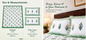 Parure de lit de luxe légère en coton premium 200TC, imprimée pigmentairement, durable, avec taies d'oreiller, motif floral vert, imprimé à la main indien, vente en gros - Product Image 3