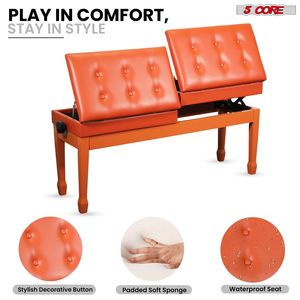 Duetto 3.5 pollici imbottito in legno panca per pianoforte pesante con doppia tastiera e sedile antiscivolo con gambe regolabili in altezza, la sedia musicista include - Product Image 6
