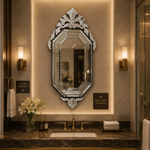 Miroir mural décoratif de style baroque vénitien vintage |   Miroir d'appoint en verre de luxe avec cadre sculpté orné pour la décoration intérieure - Product Image 5