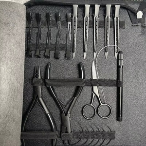 Hair Extension <b>Tool</b> Kit Black Plier With Black Color Hair Stick And Black <b>Leather</b> <b>Pouch</b> Hair Extension Kit - Product Image 5