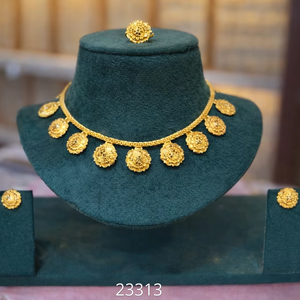 <b>Gold</b> Plated Traditional Plain Floral Necklace <b>Set</b> with Matching <b>Earrings</b> Indian Bridal Jewelry Wholesale Model 23313 - Product Image 1