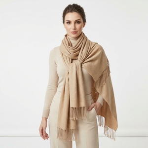 Wholesale Women <b>Pashmina</b> Style <b>Shawl</b> 550g Oversized Woven Solid Fringe Winter Wrap 130x240cm OEM ODM Custom - Product Image 3