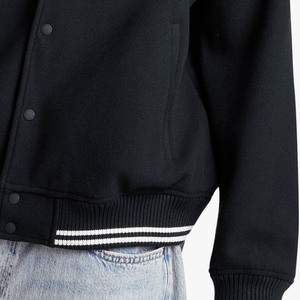 Unisex Black Varsity <b>Jacket</b> Stand Collar Double Breasted Casual Winter Wear <b>Fleece</b> Windproof <b>Thick</b> Streetwear Regular Fit - Product Image 4