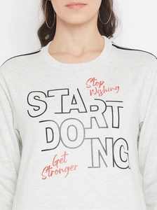 Sudadera de cuello redondo para mujer, manga larga, estampado de letras, top informal, tejido transpirable, 100% algodón, ropa de otoño - Product Image 5