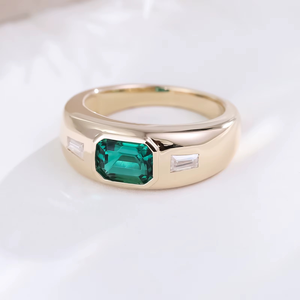 925 Sterling Silver 14K Yellow Gold Gemstone Emerald Moissanite Diamond <b>Ring</b> Men Women Universal Engagement - Product Image 3