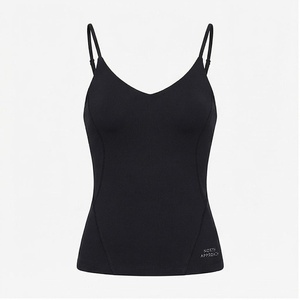 North Approach Black V-Neck <b>Spaghetti</b> <b>Strap</b> <b>Tank</b> <b>Top</b> Seamless Breathable Women's Yoga Wear - Product Image 1