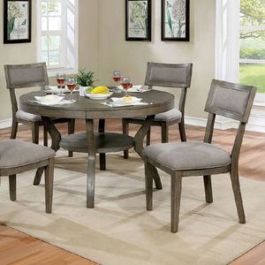 Rustic Grey <b>Solid</b> <b>Wood</b> Round Dining <b>Table</b> with Shelf 1pc Furniture for Dining Room - Product Image 3