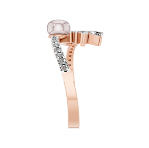 Anillo de diamante de perla elegante de oro macizo de 14K, anillo de cóctel de estilo clásico de diseñador único, joyería fina Unisex con piedra Natural - Product Image 2