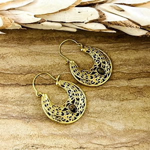 Pendientes Boho de Diseño Único, Joyería Tribal de Latón para Mujer, Chapados en Oro de 18k, Filigrana Vintage, Aro Texturizado, Ojo de Tigre, Venta al por Mayor/OEM - Product Image 6