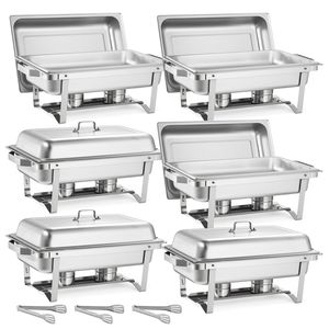 Set di 6 Chafing Dish Rettangolari in Acciaio Inossidabile da 9 Qt, Scaldavivande Completo con Manico Cavo, Attrezzatura per Mantenere il Calore - Product Image 4