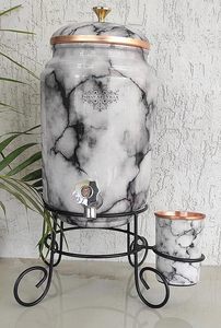 ตู้กดน้ำแก้วลายหินอ่อน ฝาและก๊อกทองแดง ใช้งานในครัวเรือนแบบแมนนวล - Product Image 4