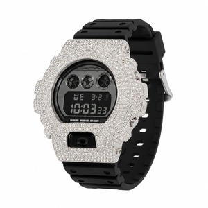 Luxury Digital <b>Watch</b> With Rhinestone Case Square Dial Rubber Band Men's Fashion Timepiece - Product Image 6