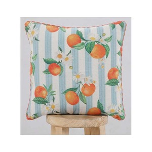 Funda de cojín cuadrada estampada con rayas azules y flores, estilo vintage, decorativa para el hogar - Product Image 1