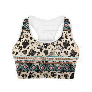 Soutien-gorge de sport pour femme à imprimé graphique abstrait tendance, sublimation, maintien renforcé, élastique, logo personnalisé, vêtements de sport - Product Image 2