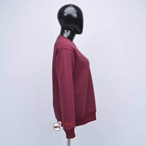 Sudadera de Cuello Redondo para Mujer, Color Granate, Manga Larga, con Signo de Interrogación Bordado, Unisex, Informal, Tejida, 100% Algodón, Corte Regular, para Todas las Temporadas - Product Image 4
