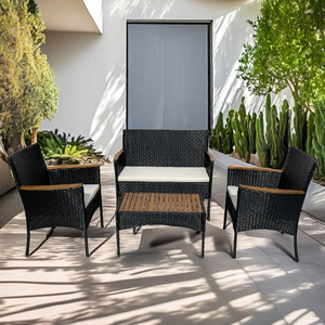 4P00077 Direct factory in Viet Nam Outdoor Dining <b>Garden</b> <b>Set</b> 4pcs KD Sofa with steel frame and flat wicker acacia wood - Product Image 1