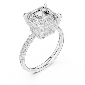 Anillo de compromiso de lujo con diamante de laboratorio de corte Asscher brillante, disponible en oro blanco de 14k, joyería de boda de lujo hecha a medida. - Product Image 5