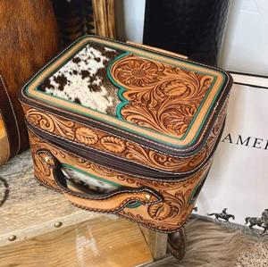 Boîte de rangement élégante pour maquillage et cosmétiques en cuir pleine fleur, artisanale et sculptée à la main, trousse de toilette de voyage faite à la main, boîte organisatrice pour femme - Product Image 2